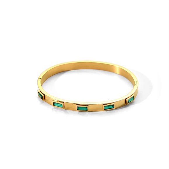 18K Gold Plated Bangle Bracelet*Emerald Green Zircon Baguette Tennis Bracelet*J - Picture 6 of 6